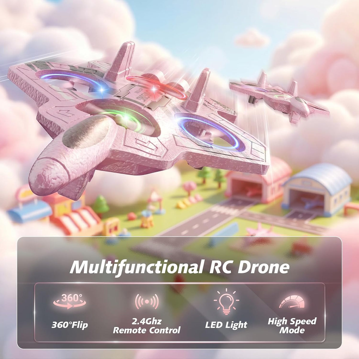 Foam RC Plane with 3 Drone Batteries and 3*AAA Batteries – Fun for Kids & Family - Pink - image 2