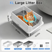 Stainless Steel Litter Box with Scoop, Small Metal Pan for Cats - Pale Gray - image 2