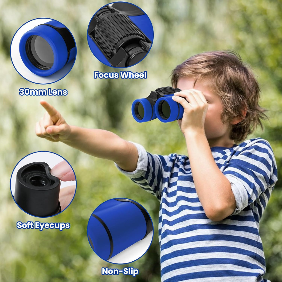 Dr. Anison kids binoculars set in blue with canvas bag and neck strap - view 22