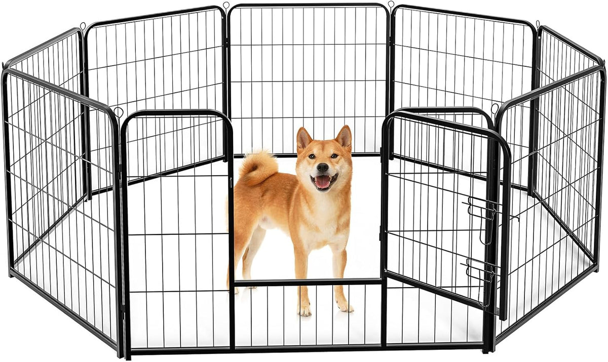 DUMOS Dog Playpen 24 Inch 8 Panels Indoor Outdoor Metal Pet Fence – Essentials for Dogs - Ink Black / 8 / 32-Inch