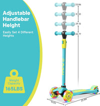 Dribbl 3-Wheel Kids Scooter, Lean-to-Steer Technology - Aqua & Yellow - image 4