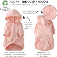 Rocky – The Orginal Lightweight Hooded TEE 100% Organic Cotton Dog Hoodie Pet Coat Sweater for Small, Medium, Large Dogs, Pink, Small