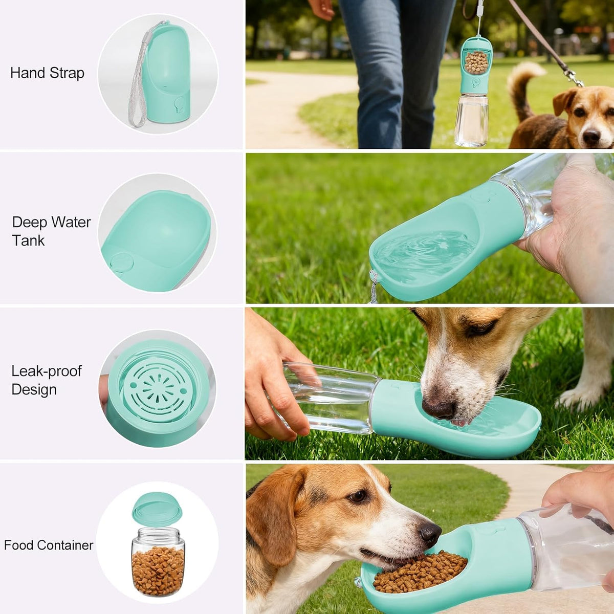 Portable Dog Water Bottle with Food Container - Blue / 19oz - image 4