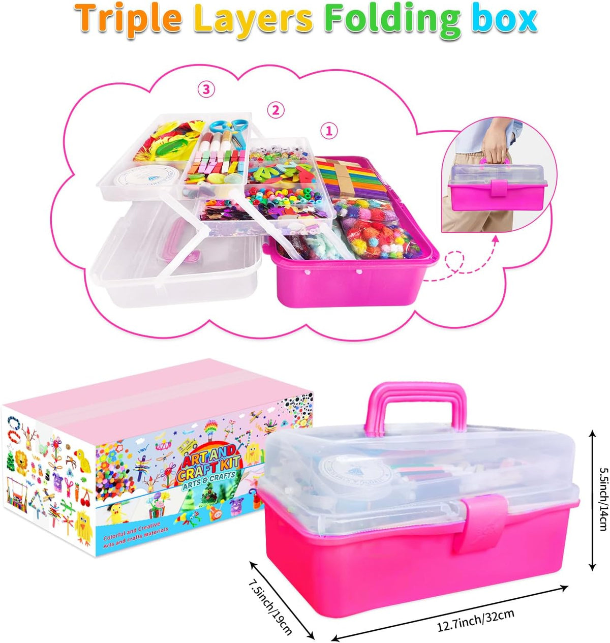 Itopstar 3000 Kids Arts and Crafts Supplies for Kids Crafting Supply - dark-pink3000pcs - image 2