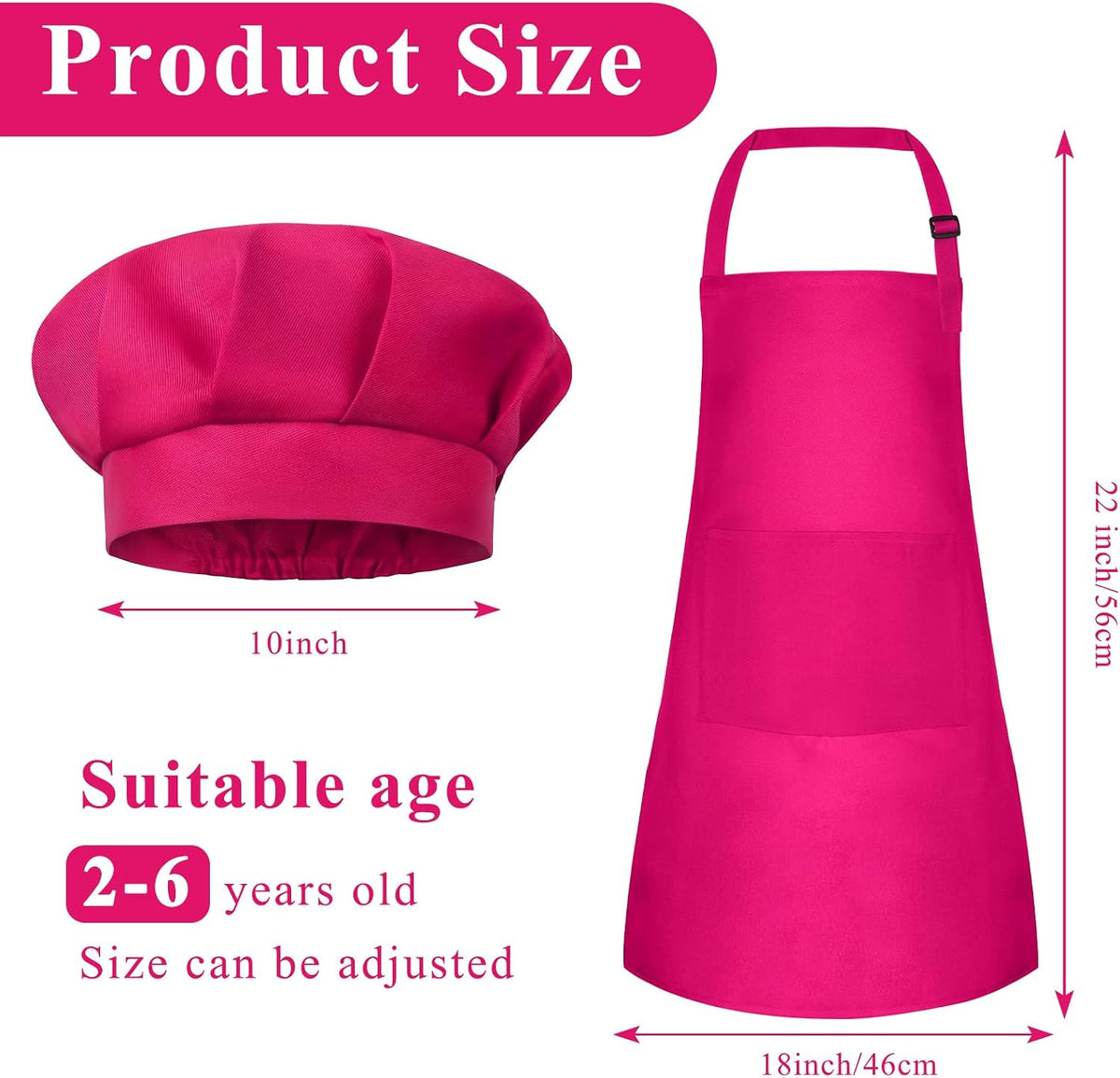 Kids Apron and Chef Hat Set Adjustable Child Art Aprons with 2 - K-rose Red / Small - image 2