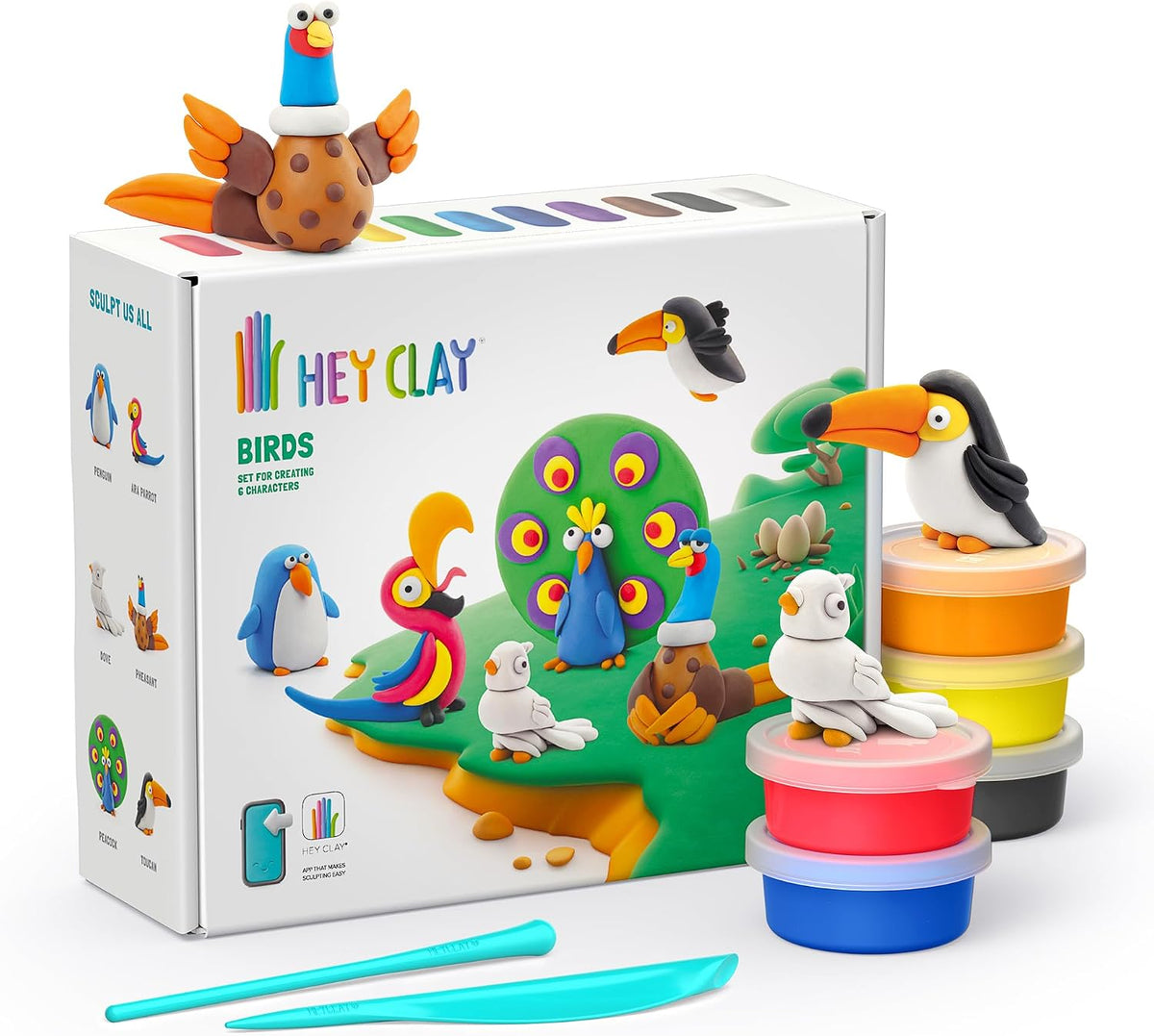 Hey Clay Exotic Pets air dry clay kit with 15 cans and sculpting tools - view 2