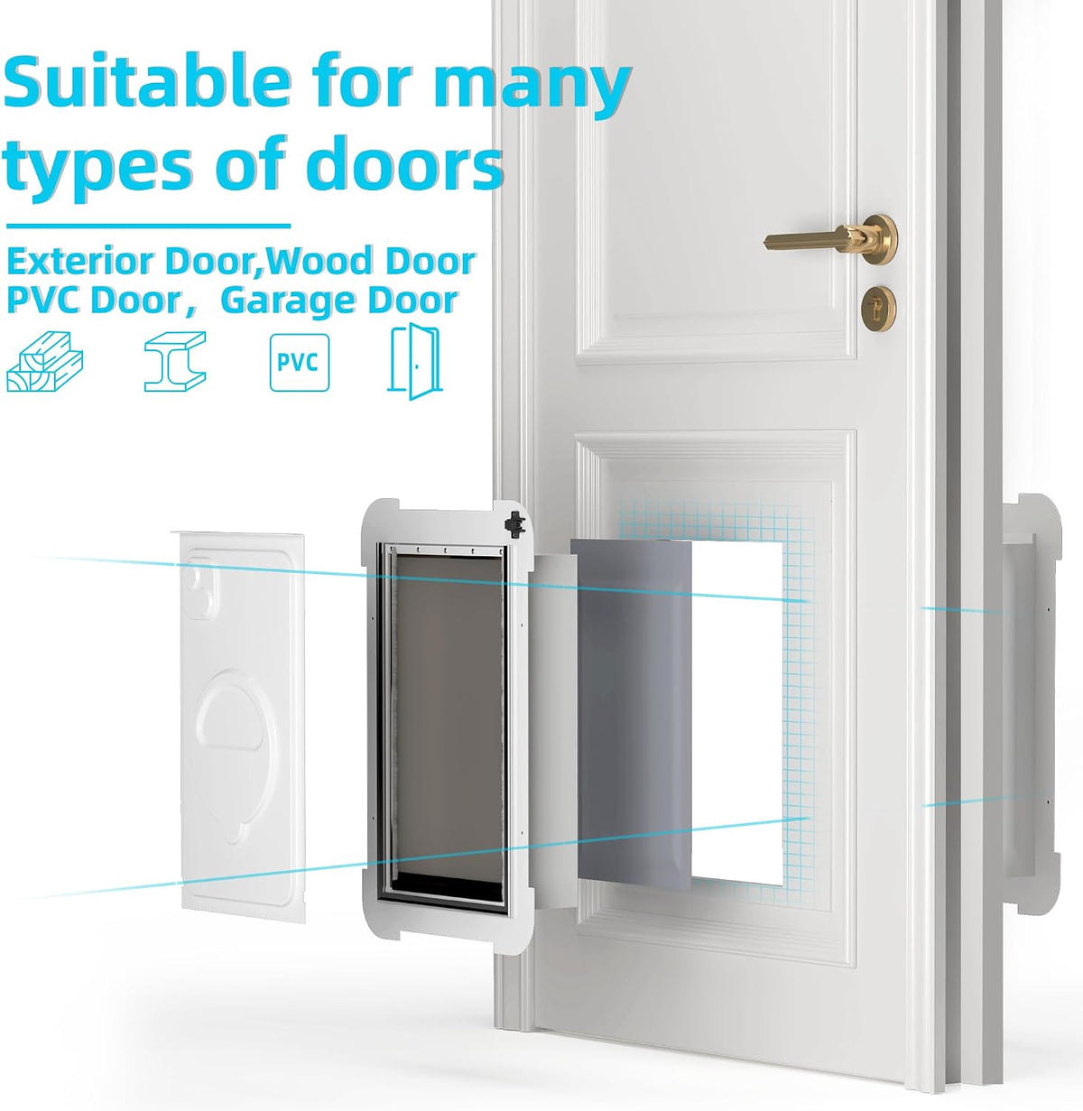 3-Flap Never Rust Extra Large Dog Door for Doors with Sliding Lock - Medium / For Door - image 4
