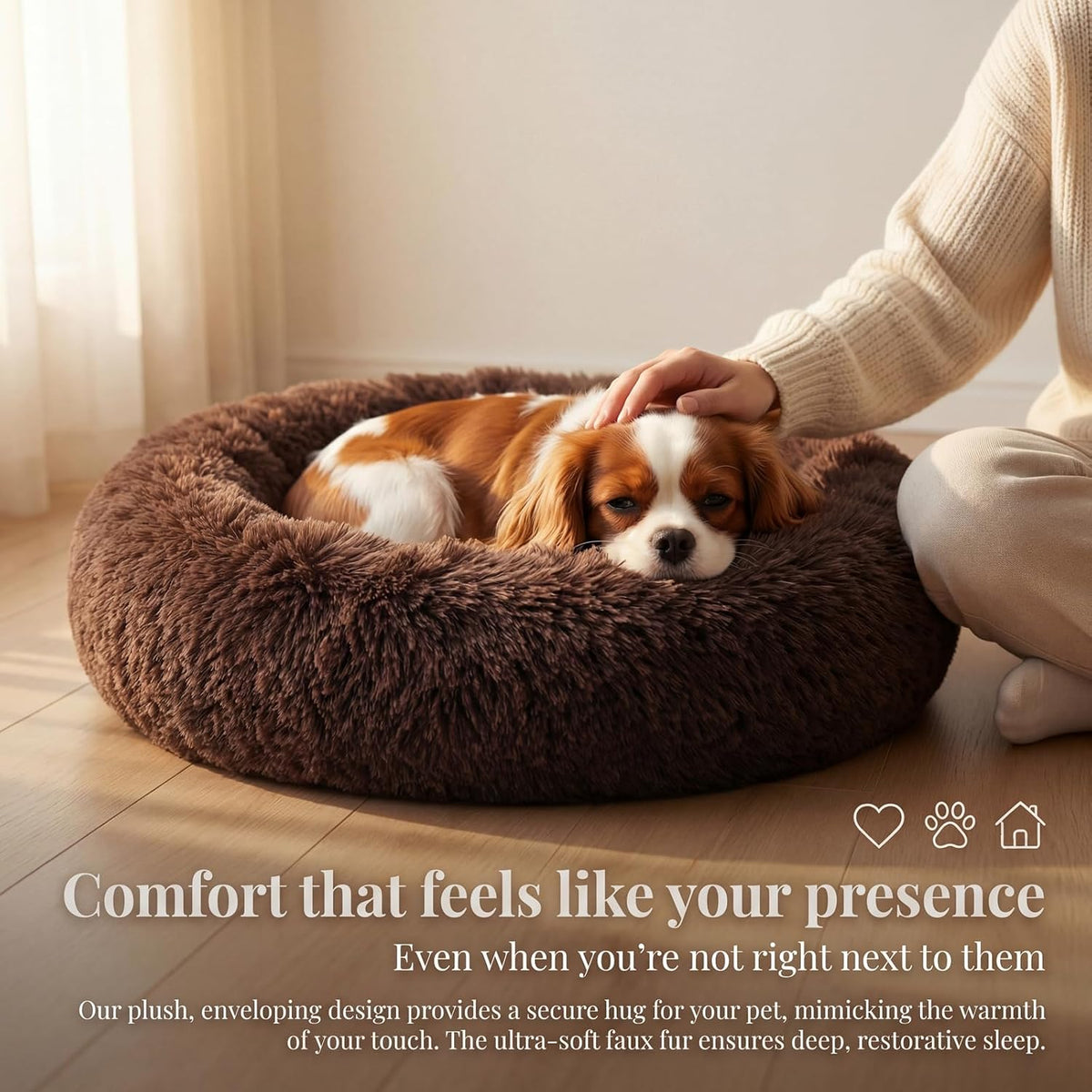 Small Calming Dogs Bed for Small Dogs Anti-Anxiety Machine Washable - Coffee / 30 inches - image 2