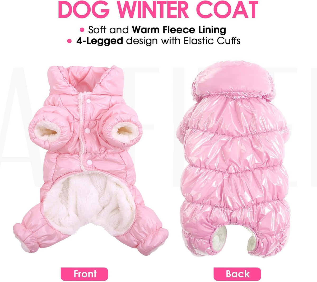 Dog Coat Waterproof Dog Jacket Fullbody Dogs Winter Coat Snowsuit – Essentials for Dogs - Pink / Small - image 3