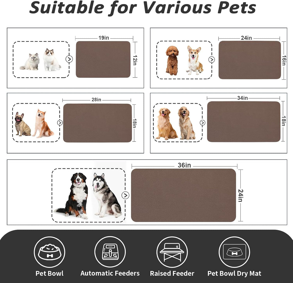 HotLive Dog Food Mat, Absorbent Cat Mat for Food and Water - Brown / 24"L x 16"W - image 4
