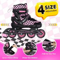 Nattork adjustable inline skates for kids with light-up wheels and checkerboard upper - view 34