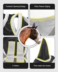 Hilltown Adjustable Fly Mask for Horse with Ears - UV-Block, Large Eye Space, Breathable, Built to Last, Comfort Fit - Horse Fly Mask for Daily Stable, Hot Weather Riding & Competition - X-Full, Grey