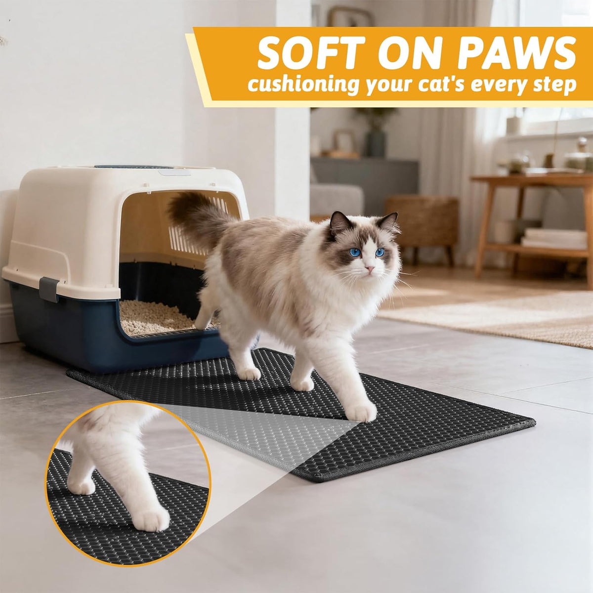 Pieviev Cat Litter Mat, Double-Layer Waterproof Litter Trap - Black / 24x15 Inch - image 4