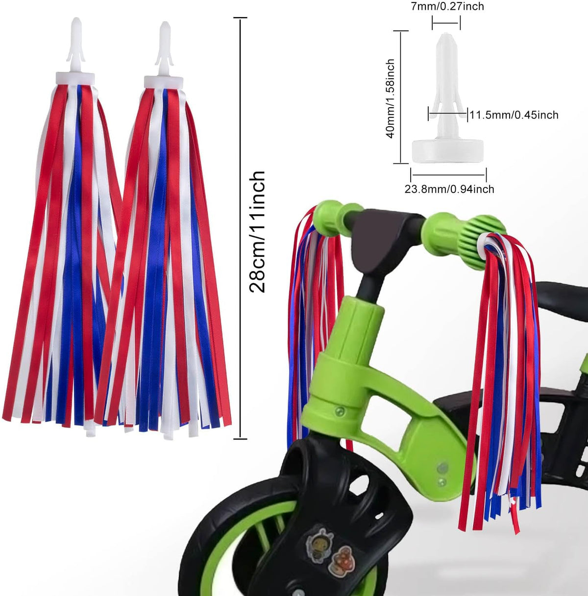 Bike Streamers Bike Tassels for Kids 1 Pair - Red White and Blue - image 2