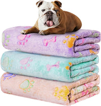 Rezutan Blanket for Large Dogs & Cats Soft Reversible Cute Paw 40"x31" – Essentials for Dogs - Purple1/Green1/Brown1 / Medium,30x20Inch