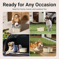 DownyPaws No Spill Water Bowl for Dogs,101oz/3L Slobber Stopper Stainless Steel, Slow Drinking Dog Water Bowl, No Mess Dog Water Dispenser Spill Proof, Dishwasher Safe, Beige