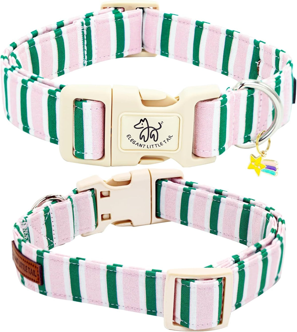 Elegant little tail Dog Collar - Pink&Green Strip / Small (Pack of 1) - image 3