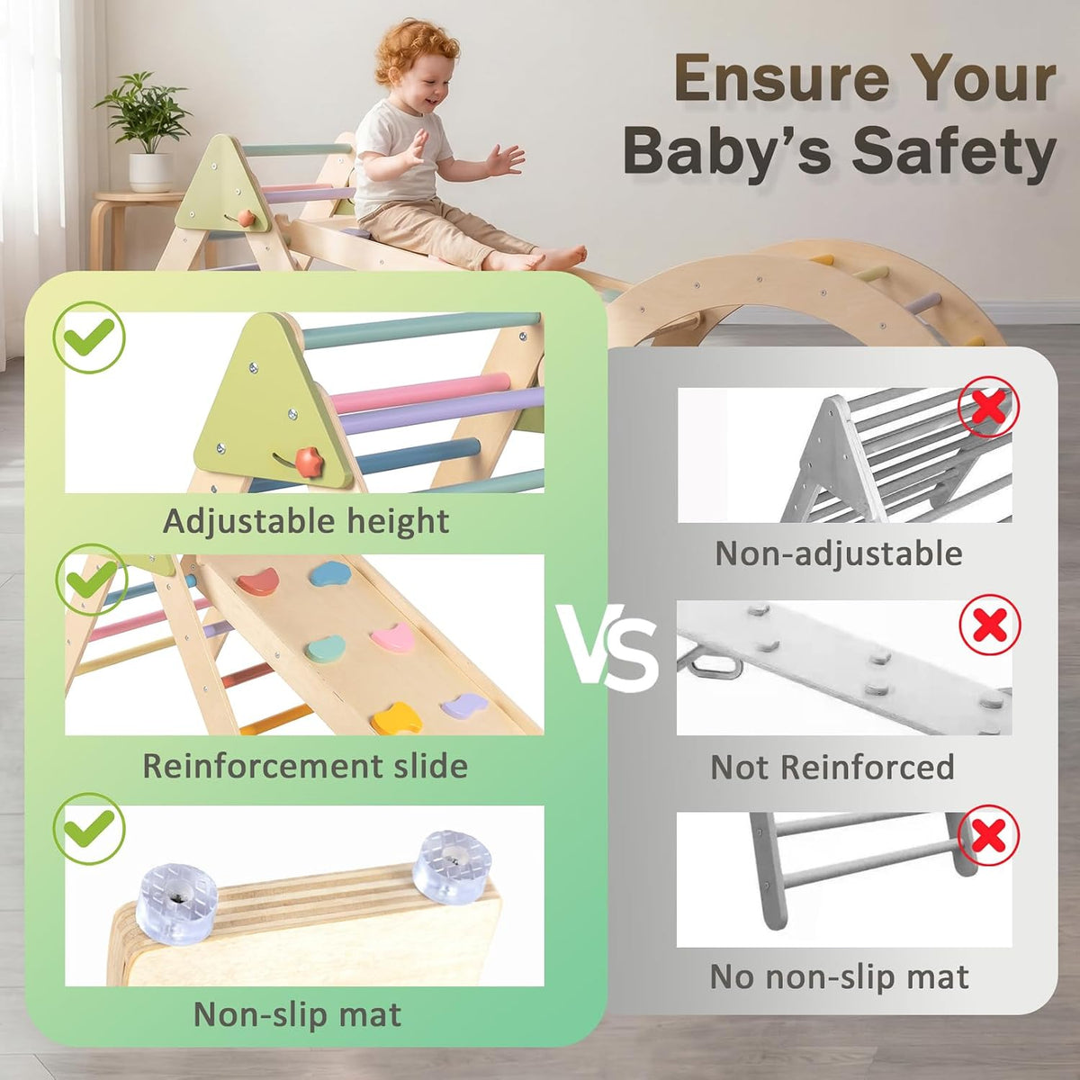 LOL-FUN Foldable Pikler Triangle Climbing Toy with Slide for Toddlers - image 4