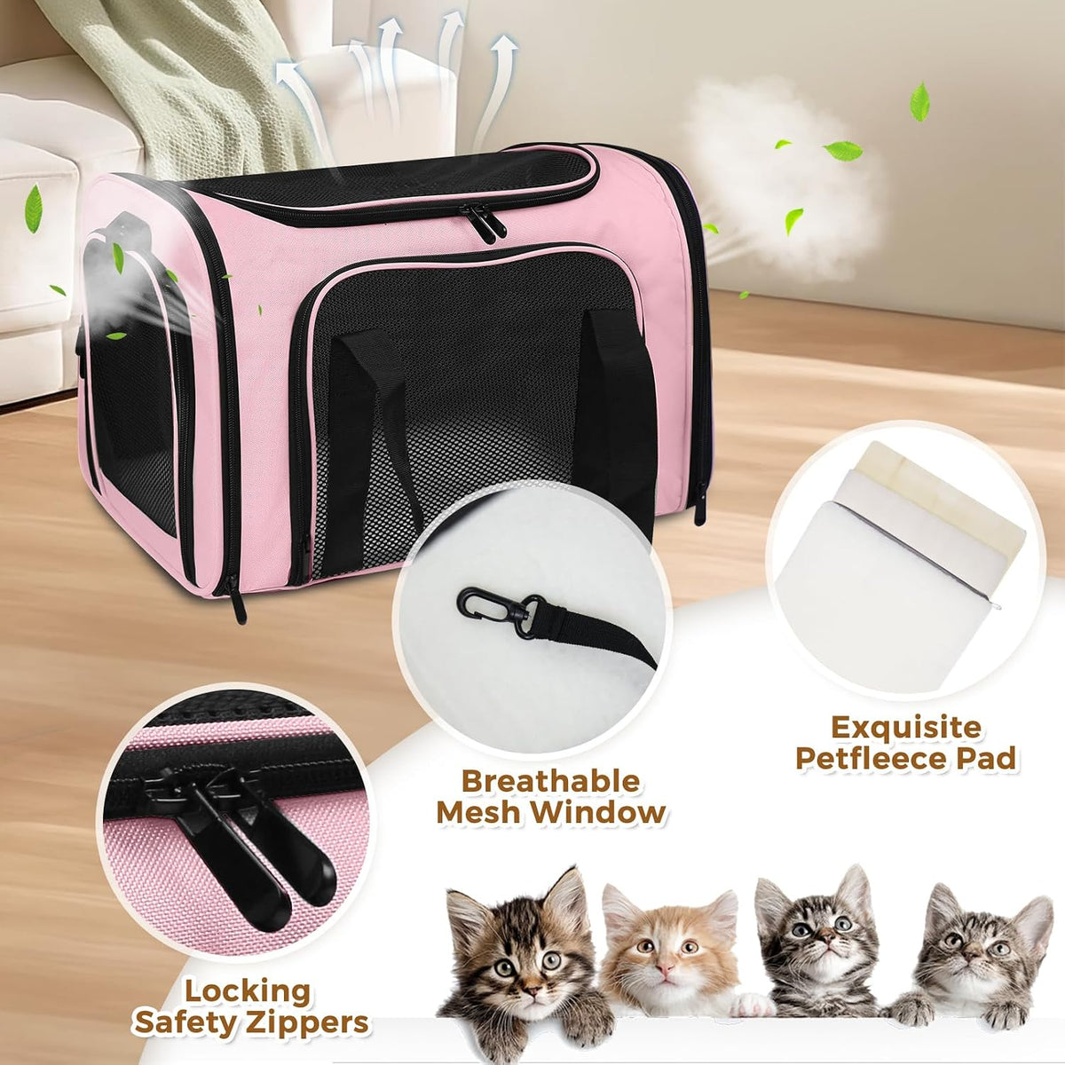 Large soft-sided cat carrier with shoulder strap, 20 x 13 x 13 inches, holds pets up to 28 lb - view 3