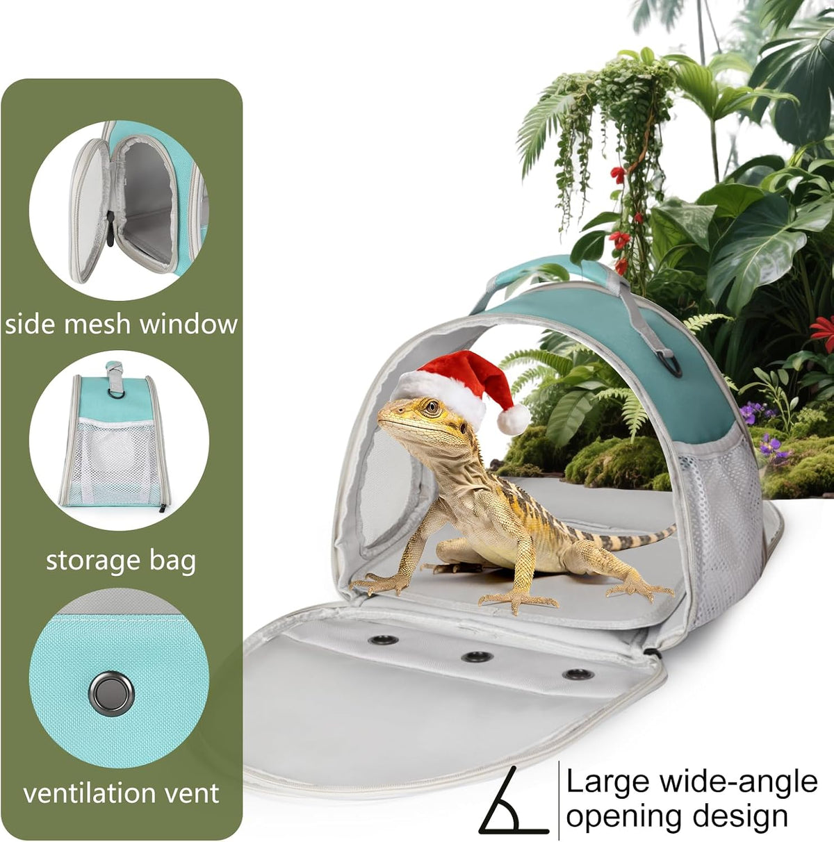Bearded Dragon Travel Carrier, Lizards Carrier - Green / Mesh Carrier - image 3