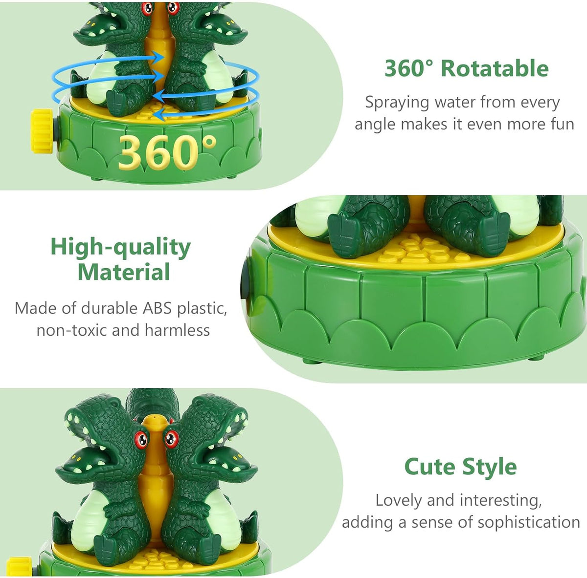 MoKo green dinosaur water sprinkler for kids with 360 degree spray - view 7