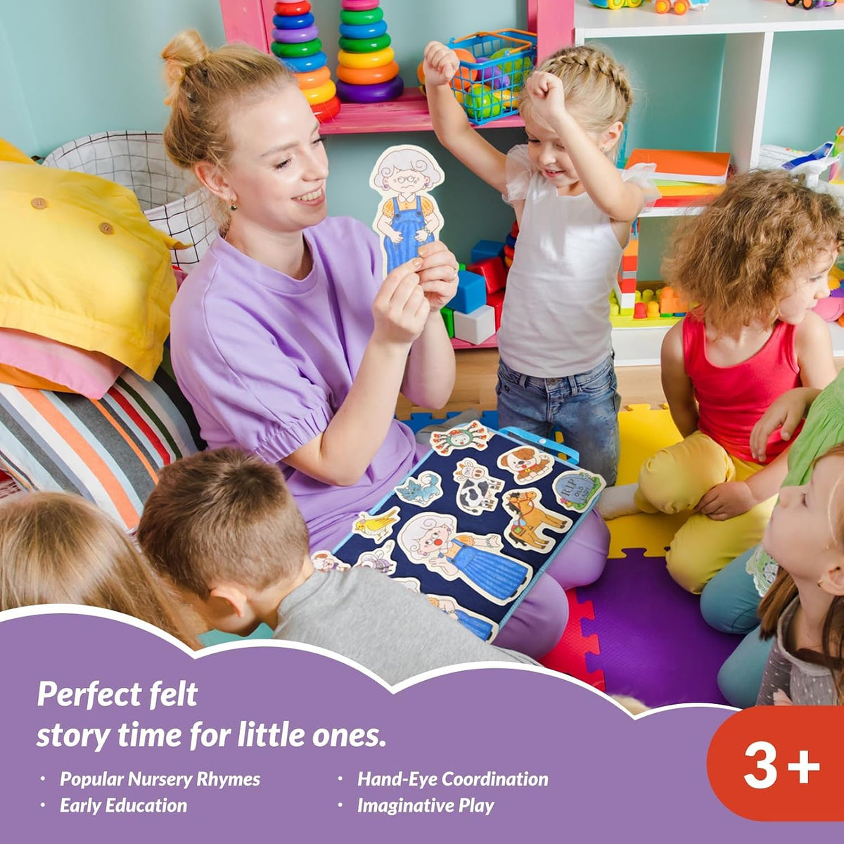 CHEFAN Felt Board for Toddlers, Felt Story Board - Old Lady Swallowe Fly&3 Other Nursery Rhyme Story - image 2