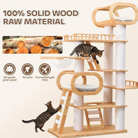 76.8'' Tall Modern Large Cat Tree,Multi-Level Wood Cat Tower for Indoor Cats Large Adults,Luxury Heavy Duty Cat Condo with Cushion,Scratching Posts,Clear Hammock Activity (76.8inch)