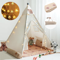 RongFa white canvas teepee tent for kids with wooden poles, flap door and mesh window - view 18