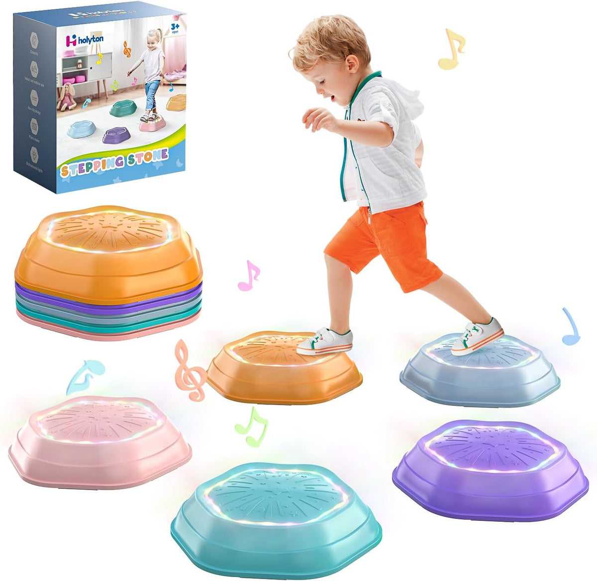 Holyton Light-Up Musical Stepping Stones for Kids - Pink