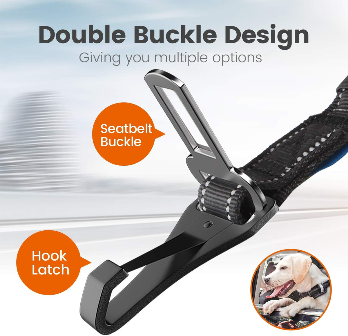 IOKHEIRA Dog Seatbelt, Updated Adjustable Harness Reflective Bungee Dog Car Seat Belt with Aviation - Black - image 2