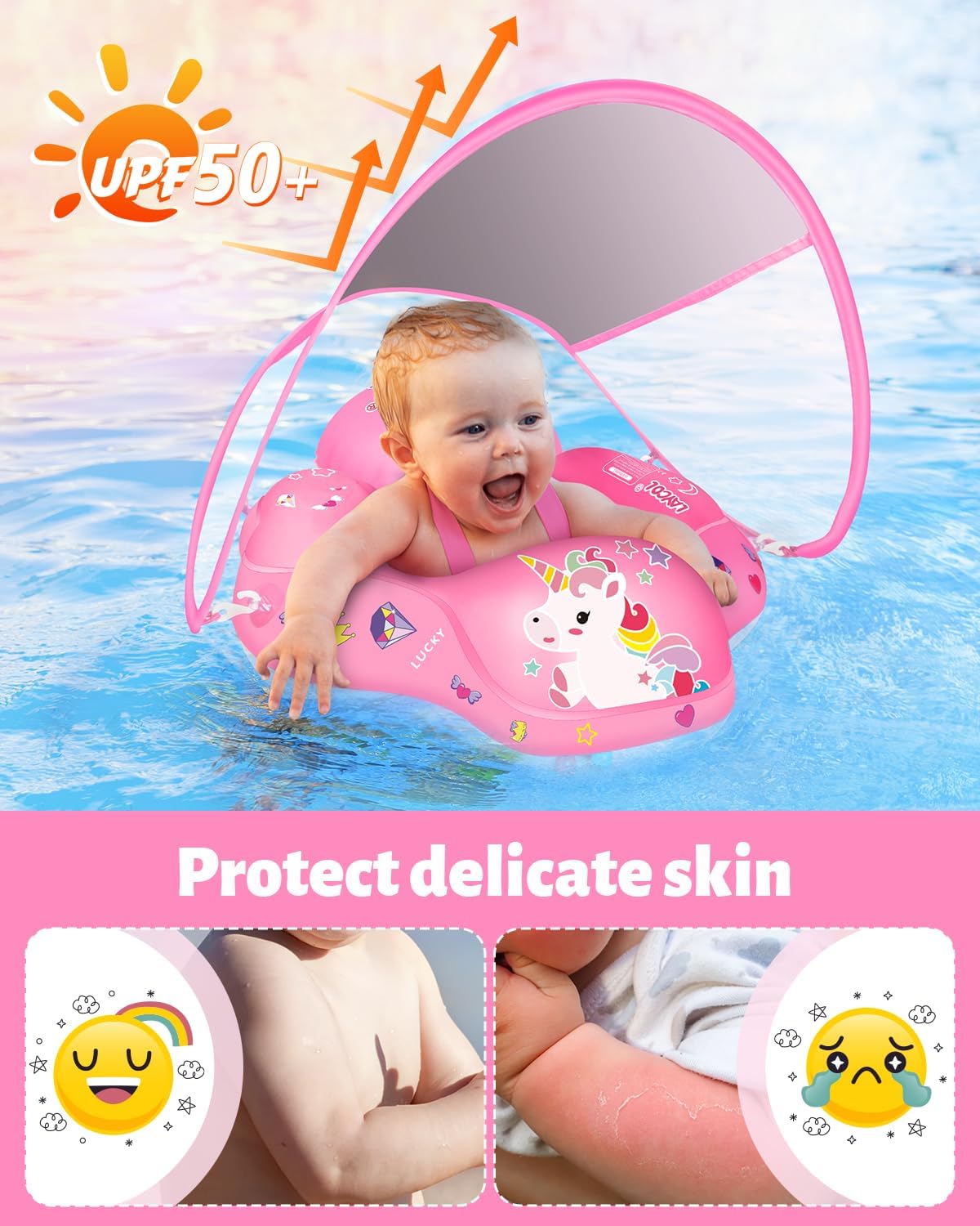 Baby Pool Float with Canopy UPF50+ - Small / unicorn - image 2