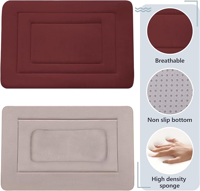 JoicyCo Dog Bed Soft Dog Crate Bed Pad Mat, 36 in Non Slip Bottom Washable Dog Beds for Medium and Large Dogs, Pet Bed Mattress Kennel Pad, Dark Red