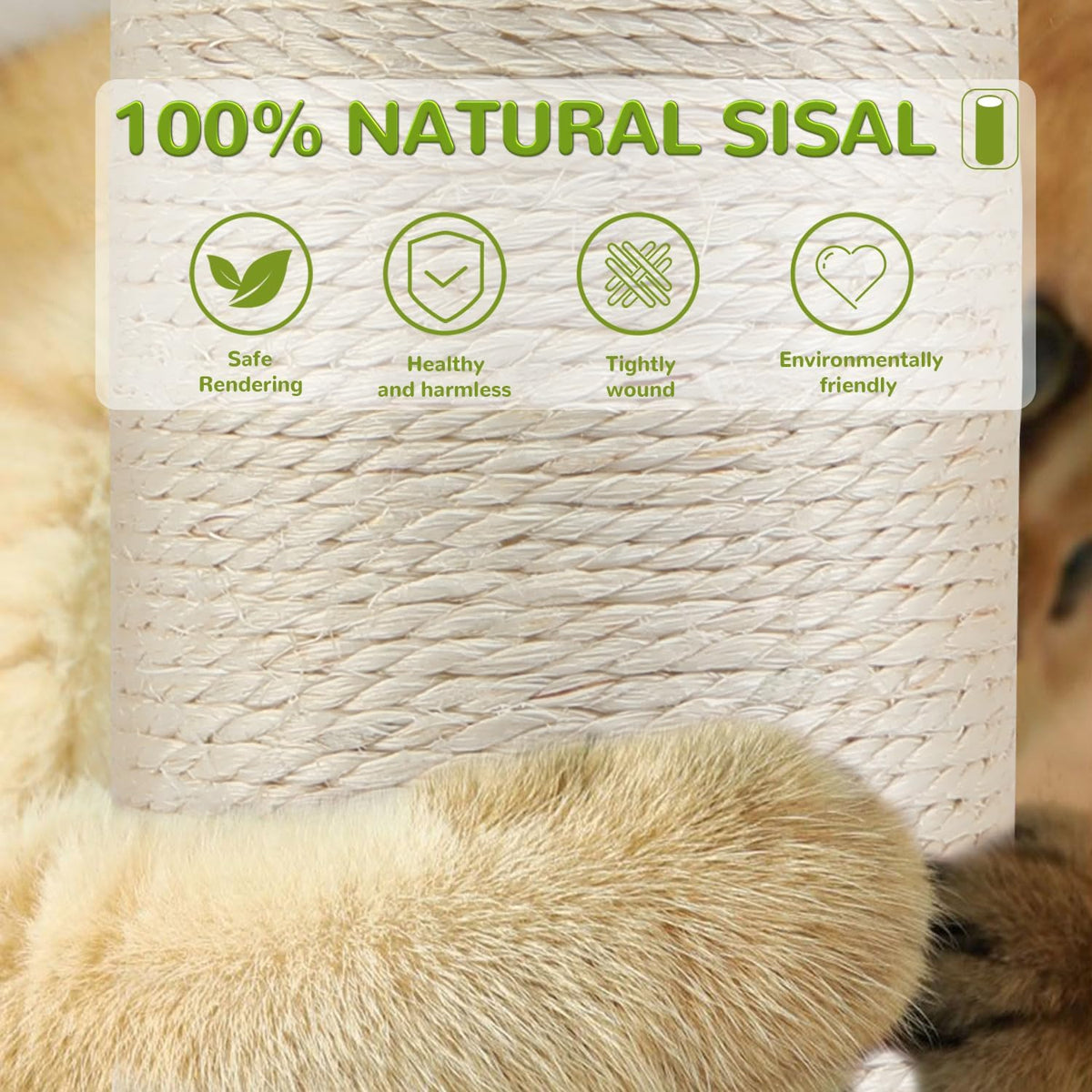 40'' Tall Sisal Cat Scratching Post - green-45inch - image 4