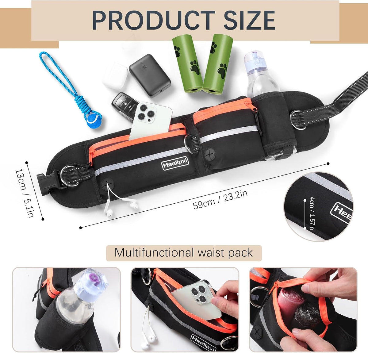 Hands-Free Dog Leash with Pouch - Orange - image 3