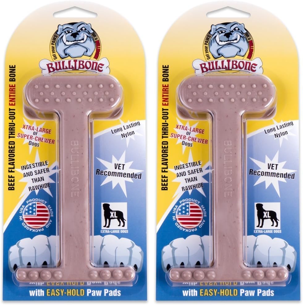 Bullibone Nylon Dog Chew Toy for Aggressive Chewers - Beef / XL - 2 Pack