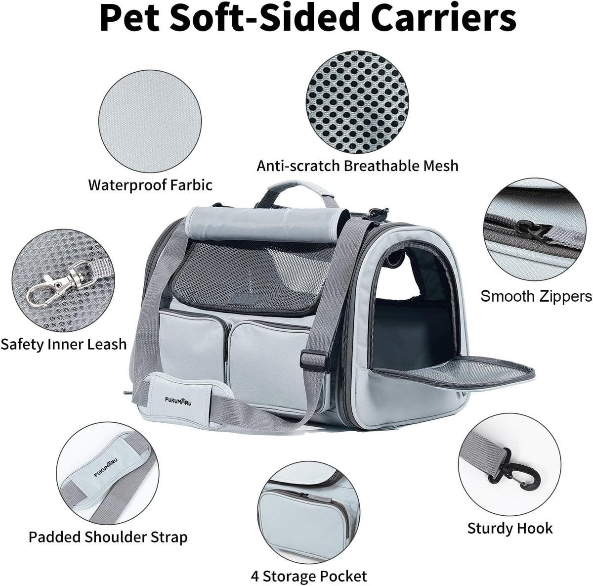 FUKUMARU Cat Carrier, Airline Approved Dog Carrier with Rollable Cover – Essentials for Cats - Ash Grey - image 3