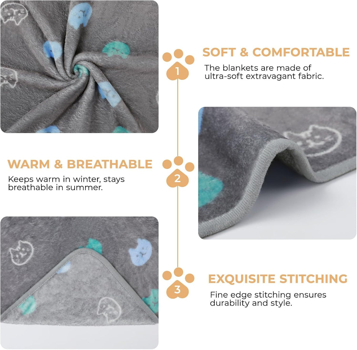 Luciphia 1 Pack 3 Blankets Super Soft Fluffy Premium Cute Cat Pattern - Blue/Cyan/Grey / 30x20 inch (Pack of 3) - image 3