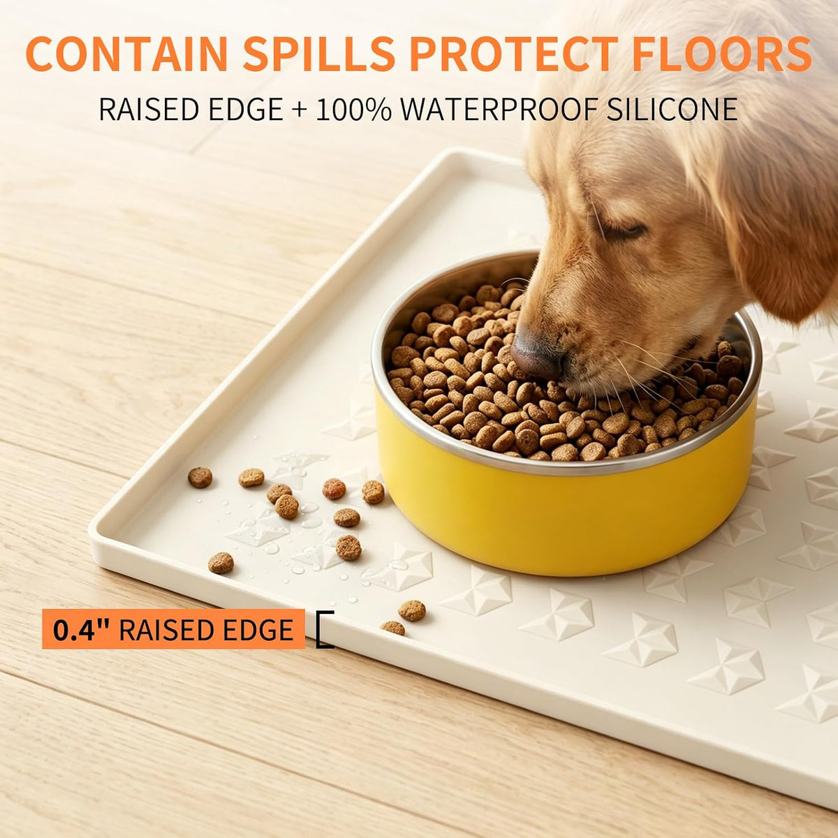 Silicone Pet Feeding Mat, Dog Cat Food Water Bowl Mat - Beige / 24"L x 16"W - image 2
