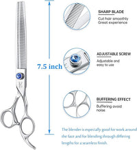 JASON 7.5" 56-Tooth Blending Dogs Grooming Scissors Cats Thinning Shears Pets Blender Thinner Trimming Texturizing Kit with Offset Handle Blue Jewelled Screw (7.5 Inch)