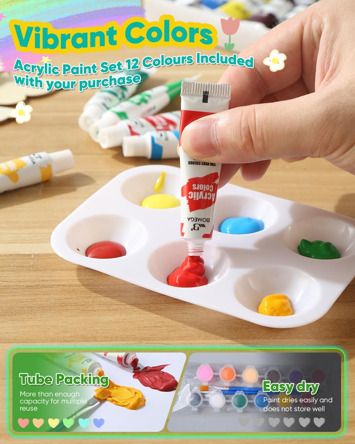 RGBDOT kids gardening set with 4 paintable stoneware flower pots and 12 paint tubes - view 8