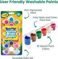Kids painting set with 18 pots of washable paint in strips and 8 kids paint brushes - view 3