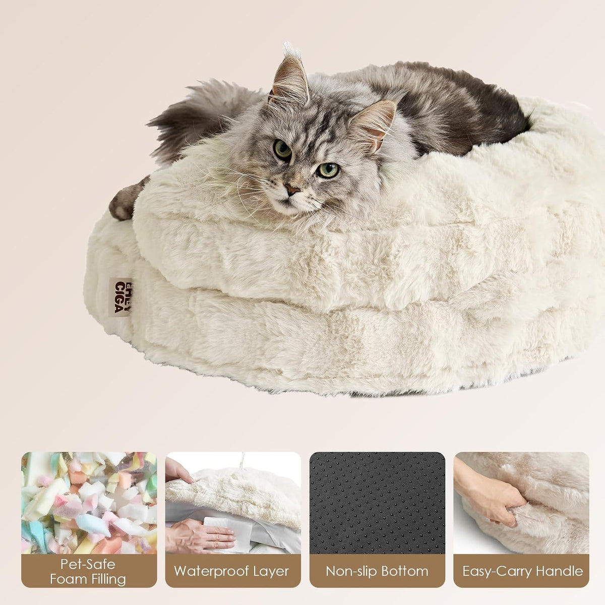 EHEYCIGA Soft Cat Couch Bed for Indoor Cats - 20"L x 20"W x 6.5"Th / Cream - image 3