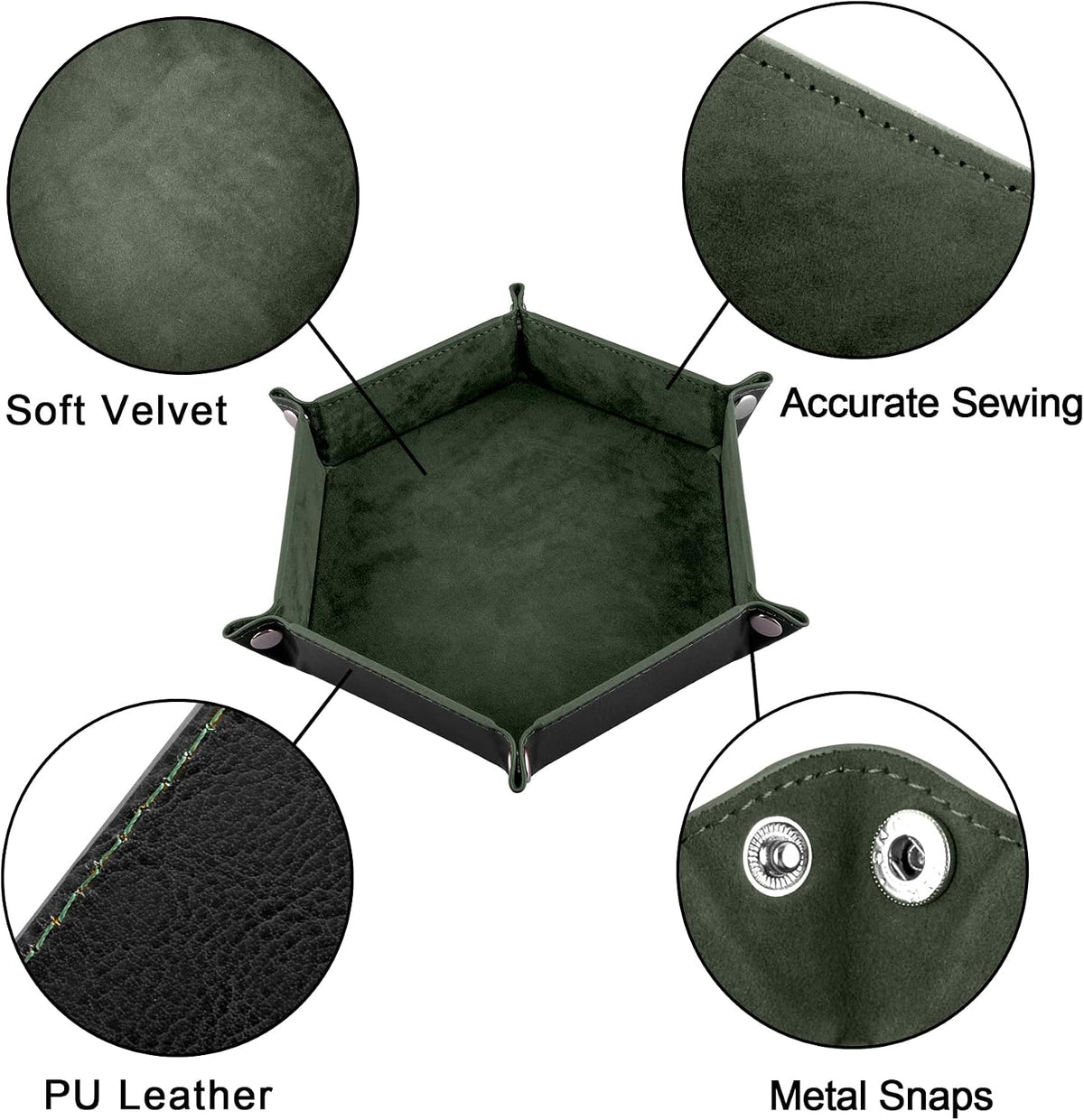 SIQUK 4 Pieces Dice Tray Set Foldable Dice Trays Hexagon Dice Rolling - Dark Green, Violet, Red, Black - image 3