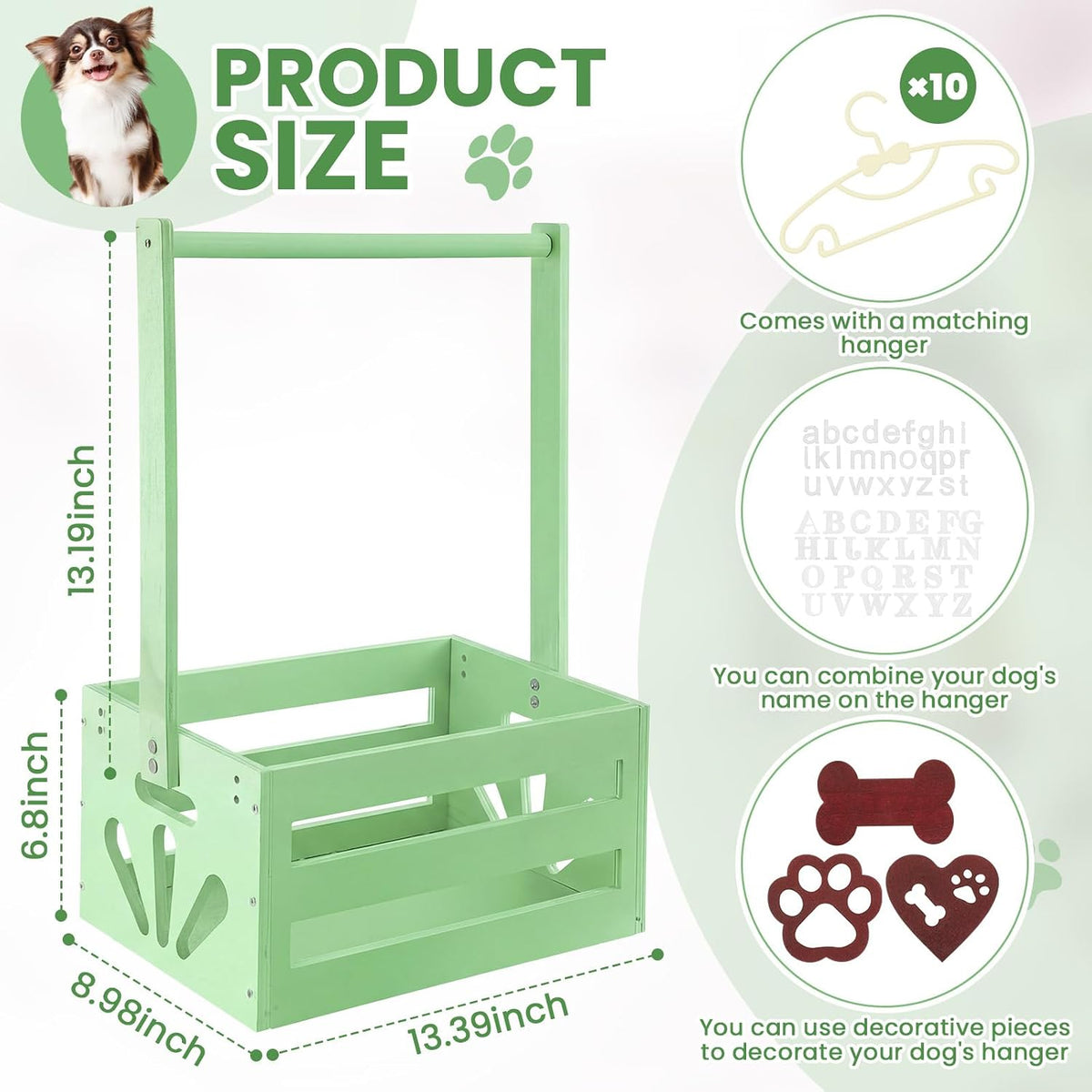 Wooden Dog Closet, Pet Wardrobe with Hanging Rod for Small Dog - Green - image 2