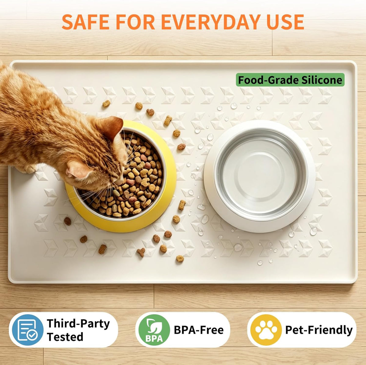 Silicone Pet Feeding Mat, Dog Cat Food Water Bowl Mat - Beige / 18.5"L x 11.5"W - image 3