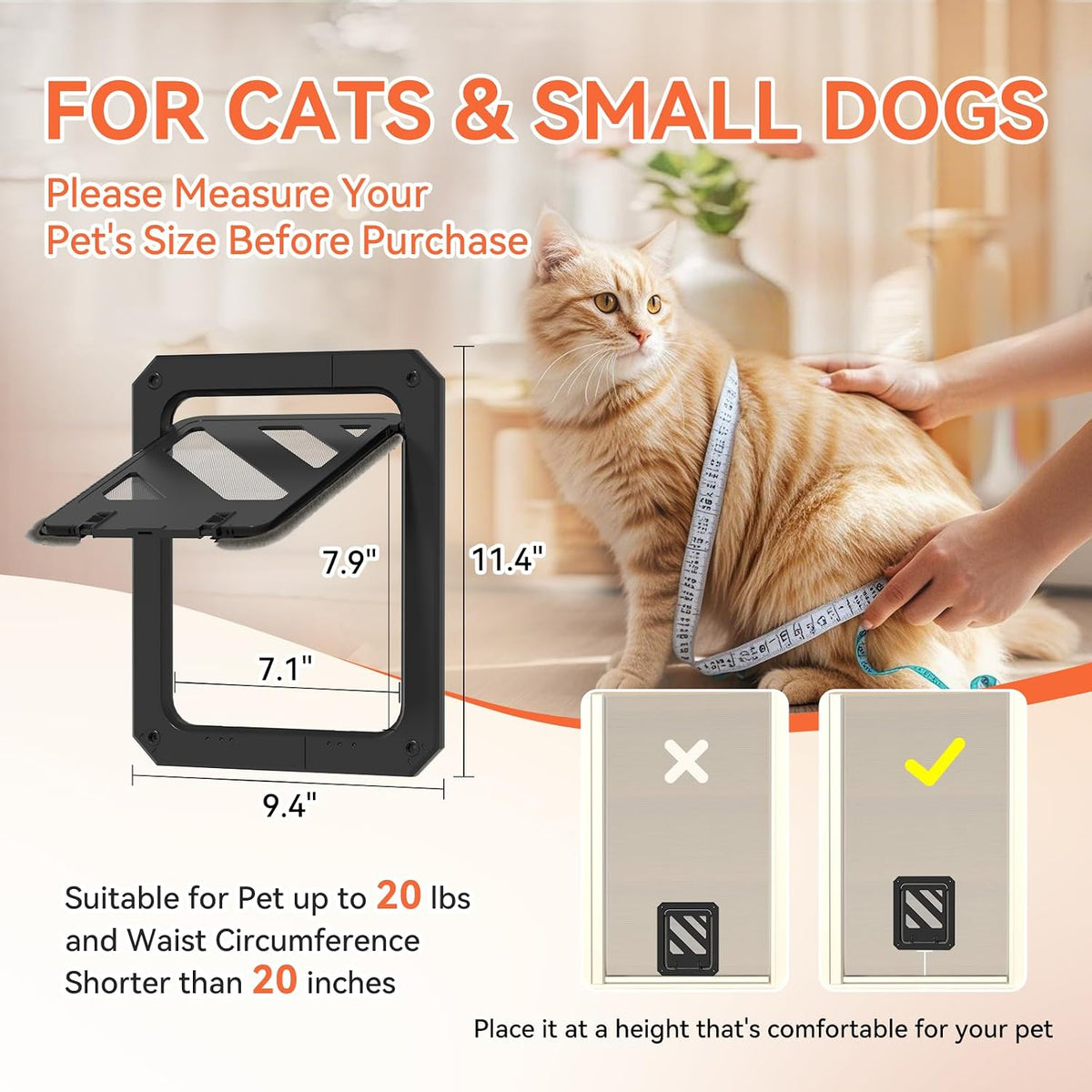 LIBBEPET black cat door for screen doors with magnetic lockable flap - view 3