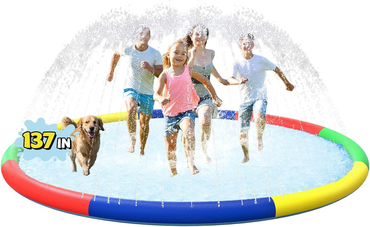 ODOSOLA large non-slip kids splash pad spraying water on a backyard lawn - view 2