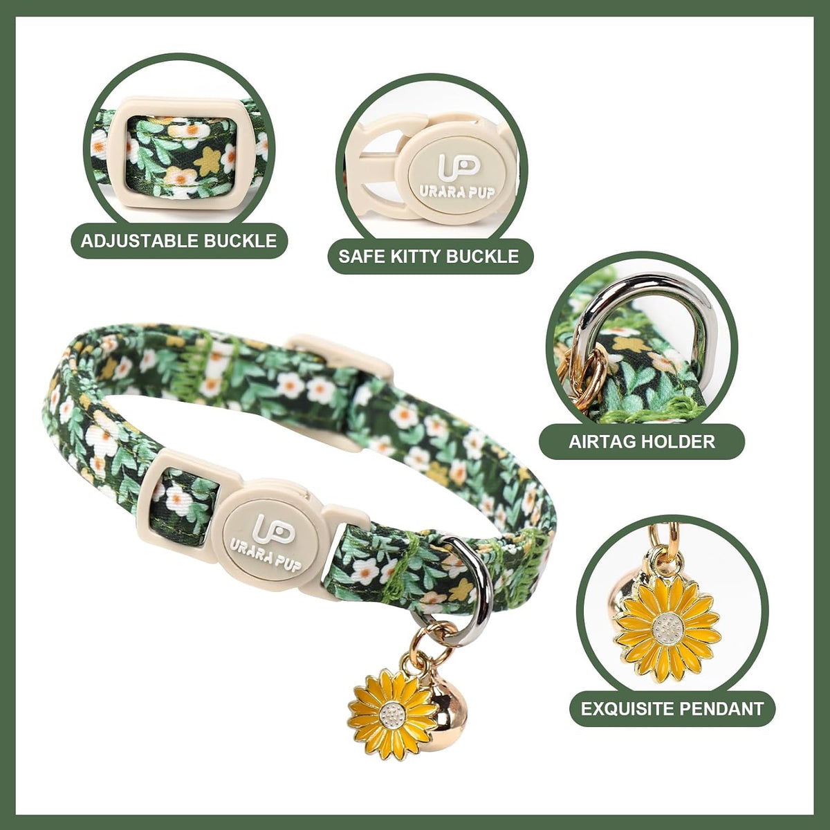 Halloween Cat Collar-2Pack Autumn Pumpkin Kitten Collars-Funny - GreenLeafFlower&PinkYe - image 2