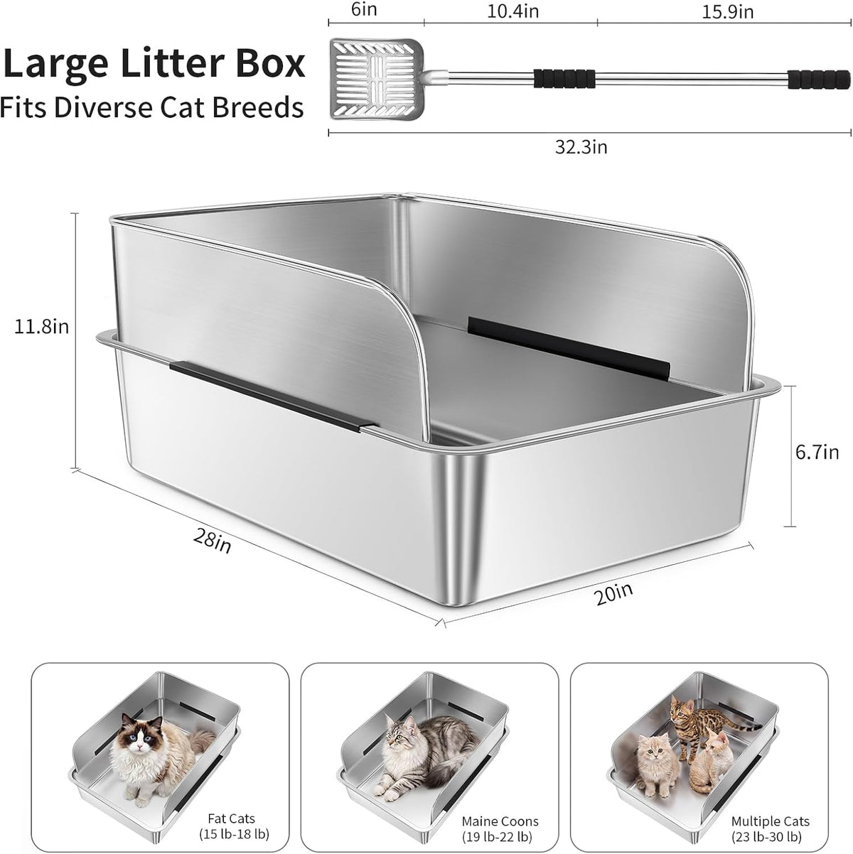 Yangbaga XXXL Stainless Steel Litter Box with High Sided Lid – Daily Care for Cats - image 2