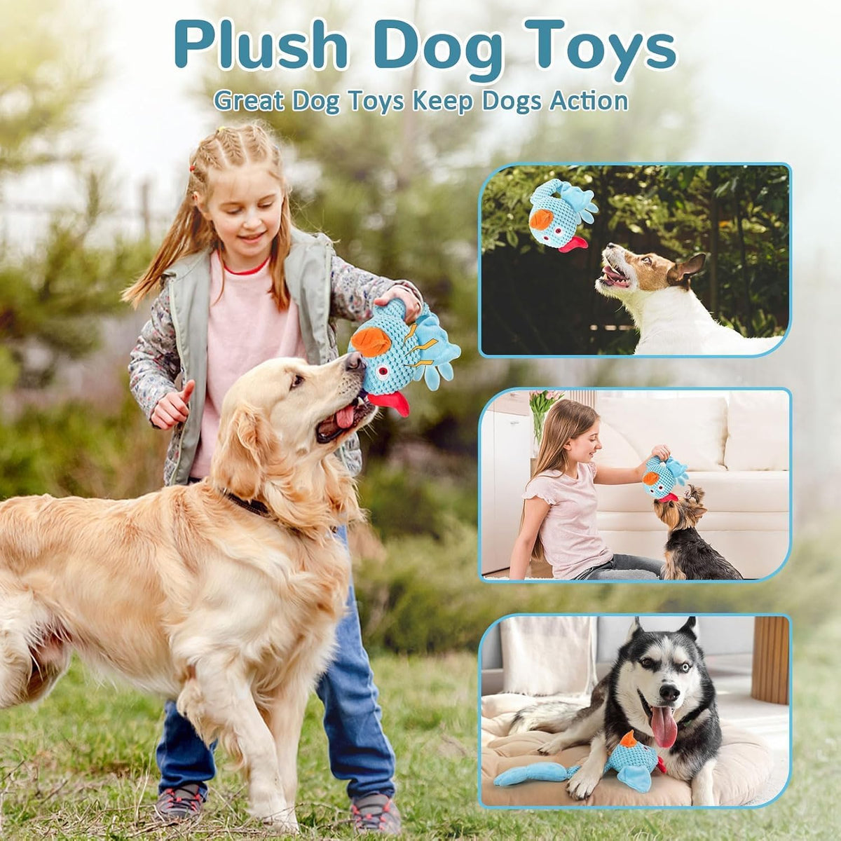 Fuufome Squeaky Dog Toys for Indoor Play with Small - Sky blue - image 4